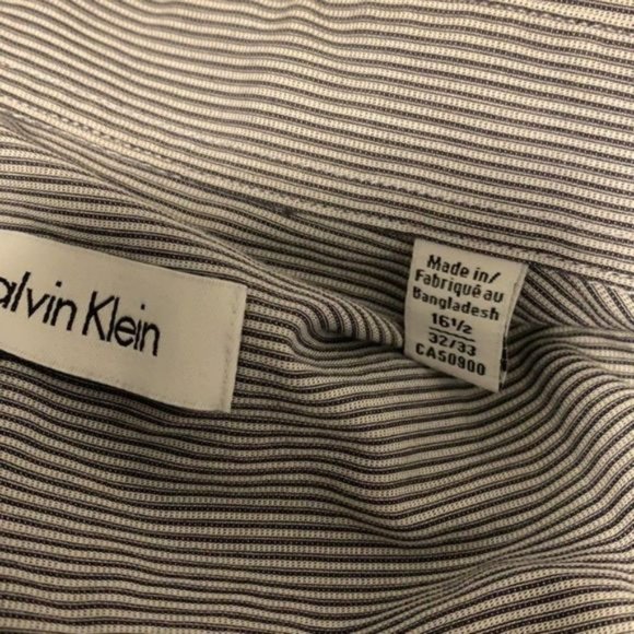 Calvin Klein grey black striped button front shirt Size 16.5. 32/33. - Picture 2 of 7